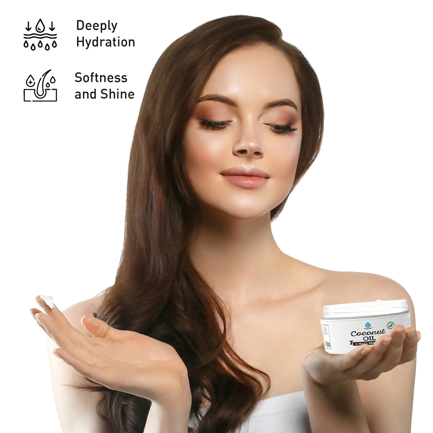 Hair Care and Massage Bundle: Bath Brush and Rubber Massager with Lotus wooden handle + 100% Natural Coconut Oil Hair Mask 10 Oz