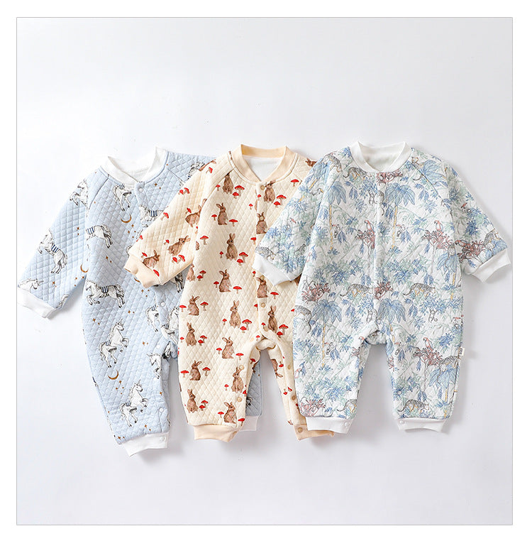 Baby Unisex Cartoon Print Cotton Padded Thickened Winter Romper