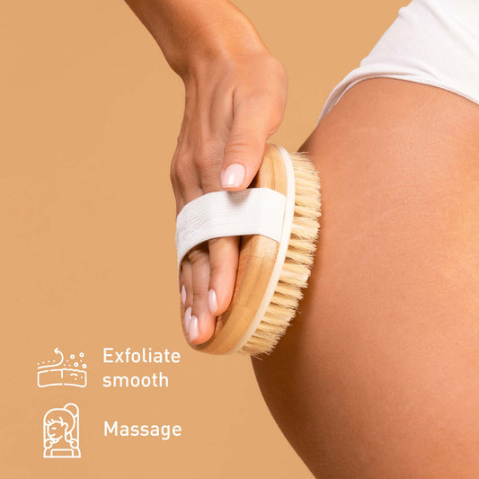 Hair Care and Massage Bundle: Bath Brush and Rubber Massager with Lotus wooden handle + 100% Natural Coconut Oil Hair Mask 10 Oz