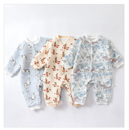 Baby Unisex Cartoon Print Cotton Padded Thickened Winter Romper