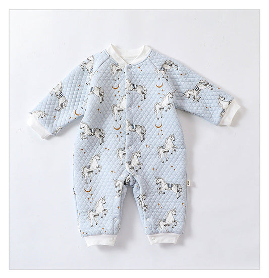 Baby Unisex Cartoon Print Cotton Padded Thickened Winter Romper