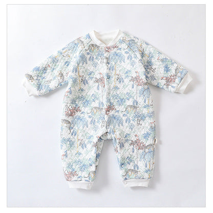 Baby Unisex Cartoon Print Cotton Padded Thickened Winter Romper
