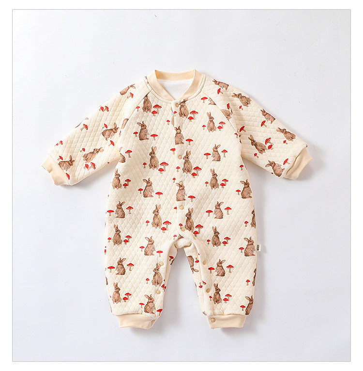 Baby Unisex Cartoon Print Cotton Padded Thickened Winter Romper