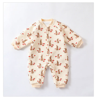 Baby Unisex Cartoon Print Cotton Padded Thickened Winter Romper
