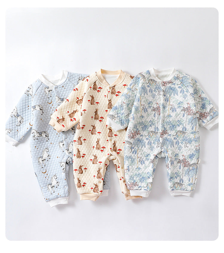 Baby Unisex Cartoon Print Cotton Padded Thickened Winter Romper