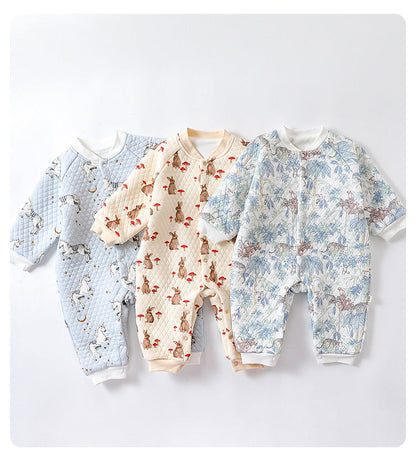 Baby Unisex Cartoon Print Cotton Padded Thickened Winter Romper