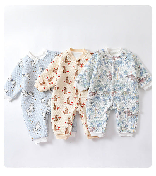 Baby Unisex Cartoon Print Cotton Padded Thickened Winter Romper
